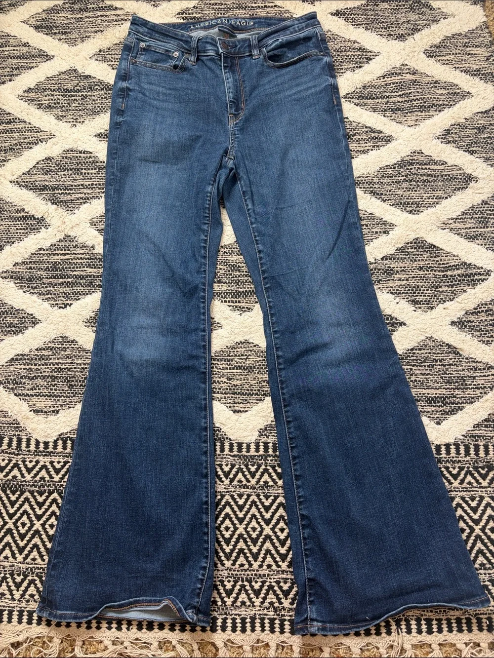American Eagle Outfitters Dark Blue Flare Jeans super high rise